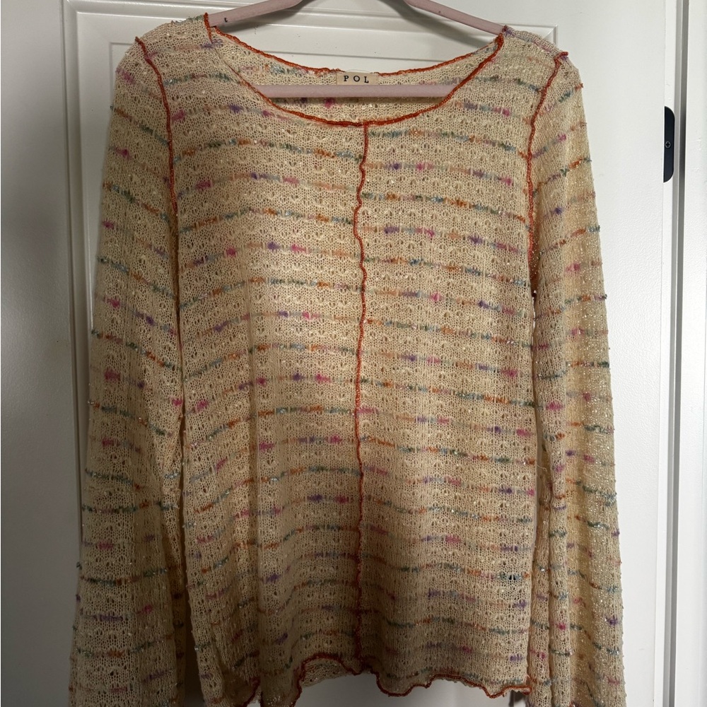 POL Cream Lace Top with Orange Trim